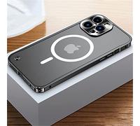 LIFEKA Coque de Cadre en métal galvanisé de Luxe pour iPhone 11 12 13 14 Pro Max 12 13 Mini 14Plus Coque arrière en Acrylique givré pour téléphone, Noir 2, pour iPhone 12Pro