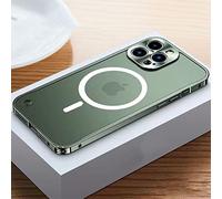 LIFEKA Coque de Luxe avec Cadre en métal galvanisé pour iPhone 11 12 13 14 Pro Max 12 13 Mini 14Plus Coque arrière en Acrylique givré pour téléphone, Vert foncé 2, pour iPhone 12