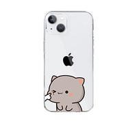 LIFEKA Coque de téléphone drôle de Couple de Chat pour iPhone 13 14 12 11 Pro Max Mini X XR XS Max 7 8 Plus SE Coque de Protection Transparente pour Animal de Dessin animé, Style 10, pour iPhone 13