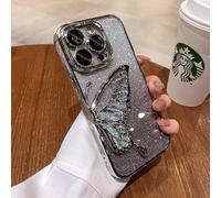LIFEKA Coque Paillettes Papillon Quicksand pour iPhone 15 15Pro 14 13 12 11 Pro Max Placage Dégradé Couverture Transparente pour iPhone 15ProMax, Argent 1, pour iPhone 13