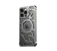 LIFEKA Étui en Alliage d'aluminium en Titane pour iPhone 15 14 13 Pro Max Support magnétique en métal Cadre de Refroidissement en Nuage Housse de Protection, 1Gris, pour iPhone15 Pro Max