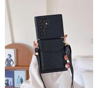 LIFEKA Étui Portefeuille avec Lanière à Bandoulière pour Samsung Galaxy S23 S22 Ultra S23 Plus A54 A53 A33 A13 Housse de Sac de téléphone en Cuir Antichoc, Noir, pour Samsung S22