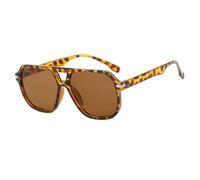 LIFEKA Lunettes de soleil carrées à double faisceau riveté pour femmes, style rétro de luxe, rectangulaires, style vintage, couleur ombre (léopard thé)