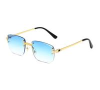 LIFEKA Lunettes de soleil rectangulaires sans monture, à bords biseautés, protection UV, verres dégradés, style printemps, pour femmes et hommes (dégradé bleu foncé).