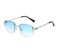 LIFEKA Lunettes de soleil rectangulaires sans monture, à bords biseautés, protection UV, verres dégradés, style printemps, pour femmes et hommes (argenté-bleu dégradé)