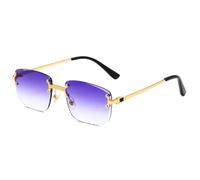 LIFEKA Lunettes de soleil rectangulaires sans monture, à bords biseautés, protection UV, verres dégradés, style printemps, pour femmes et hommes (violet dégradé)