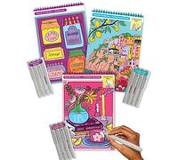 Lifelines FlowArt - Lot de 3 blocs d'activités - Méditations artistiques guidées avec marqueurs - 12 marqueurs double face et 60 scènes - Livres de coloriage pour préadolescents, adultes et personnes