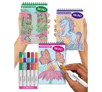 Lifelines FlowArt - Lot de 3 mini blocs d'activités - Méditations artistiques pointées par lettre avec marqueurs - 15 marqueurs et 60 scènes - Livres de coloriage de poche pour préadolescents, adultes