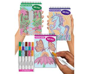 Lifelines FlowArt - Lot de 3 mini blocs d'activités - Méditations artistiques pointées par lettre avec marqueurs - 15 marqueurs et 60 scènes - Livres de coloriage de poche pour préadolescents, adultes