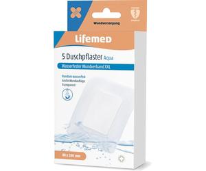 Lifemed Lot de 5 pansements de douche XXL - 10 x 8 cm - Imperméable | Transparent - Grand pansement - Maintien sûr sous l'eau - Idéal pour la douche, le lavage et la natation - Sans latex