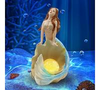 lifemet Décoration de jardin pour l'extérieur, statues de sirène - Statues de jardin en forme de sirène avec lumière solaire LED fissurée, cadeaux pour femmes/mamans - Décoration pour jardin, chambre,