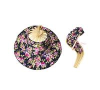 Lifenanny Chapeau de Soleil 2 en 1 Portable en Bambou pour Femme, Motif Floral, pour l'été, la Plage, Les Voyages en Plein air, Pivoine Bleu foncé, Taille Unique