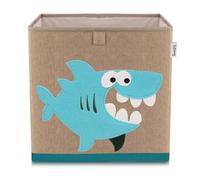 Lifeney 833094 Boîte de rangement requin, Coffre à jouet, Feutre, Polyester, Effet lin, Coloré, Brun, 33 x 33 x 33 cm