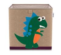 Lifeney 833099 Boîte de rangement dinosaure vert foncé, Coffre à jouet, Polyester, Effet lin, Feutre, Coloré, 33 x 33 x 33 cm