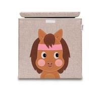Lifeney 833117 Boîte de rangement cheval avec couvercle, Coffre à jouet, Polyester, Lin, Coloré, 33 x 33 x 33 cm