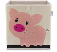 Lifeney 833366 Boîte de rangement cochon, Coffre à jouet, Feutre, Polyester, Beige, Coloré, 33 x 33 x 33 cm