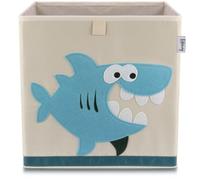 Lifeney 833367 Boîte de rangement requin, Coffre à jouet, compatible avec l'étagère IKEA KALLAX, Feutre, Polyester, Beige, Coloré, 33 x 33 x 33 cm