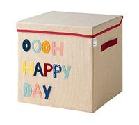 LIFENEY Boîte de rangement avec couvercle et Happy Day I Boîte à jouets avec motif adaptée aux étagères cubiques I Boîte de rangement pour la chambre d'enfant I Panier de rangement enfants