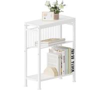 Lifenite Table d'appoint étroite - Petite table basse avec 3 étagères - Porte-magazines - Table d'appoint pour pièces étroites - Treillis métallique - Petite table de chevet pour salon, chambre à