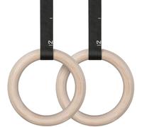 LIFERUN Anneaux de Gymnastique en Bois 28mm, Anneaux Sport Olympique avec Sangle Antidérapante, Boucle Réglable et Marqueurs - Anneaux d'entraînement pour Entraînement Complet du Corps (Wood - 28 mm)