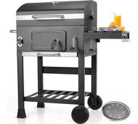 LIFERUN Barbecue Charbon de Bois XL, Grand Barbecue a Charbon avec Couvercle, BBQ Smoker avec Thermomètre et 2PCS Roues, Gril Réglable en Hauteur, Grill au Charbon de Bois pour Camping et Jardin