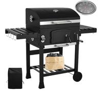 LIFERUN Barbecue Charbon XXL avec Couvercle, Grand Chariot Barbecue avec Housse étanche, Thermomètre, Roues, Cendrier Extractible, Gril Réglable en Hauteur, Fumoir BBQ, Smoker pour Camping et Jardin