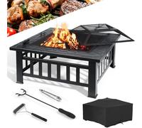 LIFERUN Brasero Barbecue 81cm, Brasero Exterieur de Jardin, Foyer Barbecue, Chauffage de Terrasse avec Grille, avec Tisonnier, Pare-étincelles, Maille de Carbone, Pinces à Gril, Brosse, 4 pcs Pied