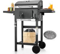 LIFERUN Chariot à Barbecue, Barbecue au Charbon de Bois avec Couvercle, Fumoir, BBQ Charbon avec 2PCS Roues, Thermomètre, Gril Réglable en Hauteur, Barbecues à Charbon pour Camping et Jardin