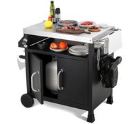 LIFERUN Chariot de Barbecue en Acier Inoxydable,Table de Barbecue avec Crochets, 2 roulettes et Armoire, Desserte Extérieure 3 Niveaux Plateau de Table INOX, Chariot BBQ pour Terrasse et Four à Pizza