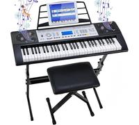 LIFERUN Clavier de piano numérique à 61 touches, avec support, tabouret, microphone, double alimentation, double haut-parleurs intégrés et écran LCD, clavier électrique