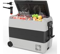 LIFERUN Glacière Électrique, 56,5L Glacière à Compresseur avec Lumière LED et Roues, Mode Max/ECO, -20℃ à 20 ℃, Réfrigérateur de Voiture DC 12/24V, AC 100-240V, Portable Congélateur pour Camping