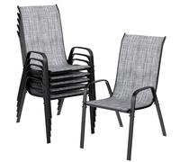 LIFERUN Lot chaises de Jardin empilables à Dossier Haut - Structure en Acier textilène - pour Jardins, Cours, balcons, Restaurants - Charge maximale : 150 kg - 54 x 69 x 93 cm (6, Gris Lin)