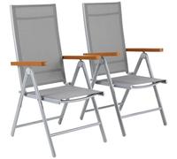 LIFERUN Lot de 2 Chaise de Jardin Exterieur en Aluminium avec Accoudoirs Imitation Bois, Dossier Haut Réglable 7 Positions, Résistante intempéries, Chaise Exterieur terrasse