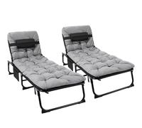 LIFERUN Lot de 2 chaises Longues Pliantes XL avec Coussin imperméable - Transat Large (190x68x31 cm) avec Dossier 4 Positions réglables, Oreiller et Poche latérale, pour Jardin, Piscine ou Vacances