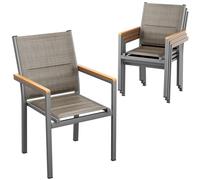 LIFERUN Lot de 4 chaises de jardin, en aluminium, avec dossier et assise matelassées, chaises empilables pour salle à manger, main courante en WPC, chaises de balcon, pour terrasse, balcon, terrasse