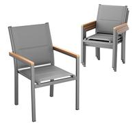 LIFERUN Lot de 4 chaises de jardin, en aluminium, avec dossier et assise matelassées, chaises empilables pour salle à manger, poignée en WPC, chaises de balcon, pour terrasse, balcon, terrasse