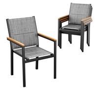 LIFERUN Lot de 4 chaises de jardin, en aluminium, avec dossier et assise matelassées, chaises empilables pour salle à manger, main courante en WPC, chaises de balcon, pour terrasse, balcon, piscine