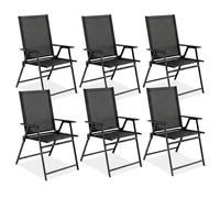 LIFERUN Lot de 6 Chaises de Jardin Pliantes, Chaises de Camping avec Dossier et Accoudoirs, Structure en Métal Robuste, Charge Max 120kg, Chaise Pliante Légère pour Balcon, Terrasse, Noir