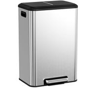 LIFERUN Poubelle de cuisine, 40 l, grande, en acier, avec couvercle à fermeture douce, poubelle à pédale, pour bureau, famille nombreuse, argentée