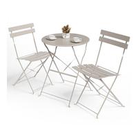 LIFERUN Set de Bistrot 3 Pièces Pliable, Table de Jardin avec 2 Chaises, Salon de Jardin Exterieur en Métal, Imperméabiliser, Pliable, Meuble de Balcon 2 Personnes, pour Jardins et Terrasses, Gris