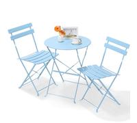 LIFERUN Set de Bistrot 3 Pièces, Table de Jardin avec 2 Chaises Pliantes, Salon de Jardin Exterieur en Métal, Imperméabiliser, Pliable, pour Jardins et Terrasses, Bleu