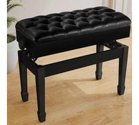 LIFERUN Tabouret Piano avec Hauteur réglable 50-58 cm, Banc Piano Rangement intégré, Banc de Piano Double avec Coussin en PU épaissi, Pieds courbés en Bois Massif, Antidérapant, Charge 200kg, Noir