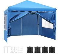 LIFERUN Tonnelle Jardin Pliable 3x3 m, imperméable, Stable, résistante à l'hiver, Tente fête Pop-up, Tente Pliante avec 4 PCS Sac de Sable, Protection UV 50+ pour Le Camping Bleu
