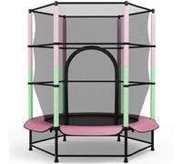 LIFERUN Trampoline pour Enfants, Trampoline Exterieur Ø140 cm, Trampoline d'intérieur avec Filet de sécurité, Trampoline de Jardin pour entraînement et Loisir,Max 50 kg, Enfant, Rose-Vert