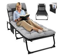LIFERUN XL Chaise Longue avec Coussin Imperméable, Bain de Soleil Pliable avec Dossier Réglable Oreiller Poche Latérale, 190x68x31 cm, Charge Max 150kg, Transat pour Jardin Piscine Plage Vacances