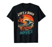 Life's A Beach Enjoy The Waves Retro Ocean Sunset T-Shirt