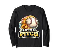 Life's A Pitch Jeu de Mots Amusant pour Joueur de Lanceur de Baseball Manche Longue