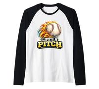 Life's A Pitch Jeu de Mots Amusant pour Joueur de Lanceur de Baseball Manche Raglan