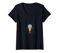 Life's Better with Cream Ice Cone Sweet Treat T-Shirt avec Col en V, Femme, Noir, XL
