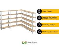 Life's Green Set d'étagères 90 cm - Etagère de rangement - Etagère - 4x 90*40*180 cm - 1x étagère d'angle - Silver